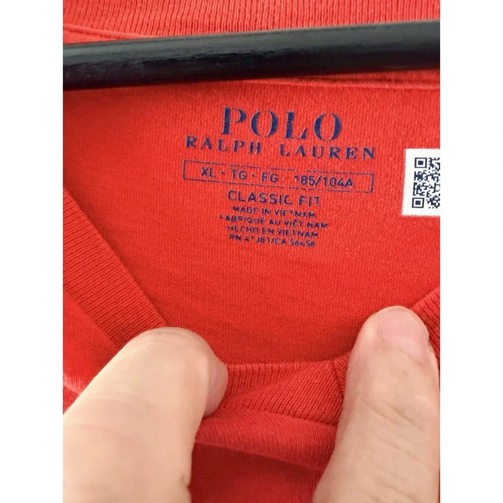 Polo Ralph Lauren Men's Red V-Neck T-Shirt Classic Fit Size XL Neon Green Logo